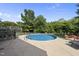Enjoy the outdoors with this backyard pool surrounded by a concrete patio and lush landscaping at 1133 Heritage Greens Dr, Wake Forest, NC 27587