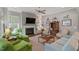 Cozy living room with fireplace, window seating, and plush furniture for relaxation and comfort at 1217 Clandon Square Rd, Hillsborough, NC 27278