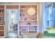 Stylish shelving adds character to this home, connecting the living area to the bedroom beyond at 1516 Edgevale Rd, Durham, NC 27701
