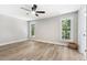 Bedroom featuring hardwood floors, natural light, and a ceiling fan at 1609 Falls Ct, Raleigh, NC 27615