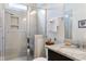 Bathroom featuring a glass-enclosed shower and granite vanity at 1918 Morning Fog Dr, Fuquay Varina, NC 27526