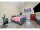 Bedroom features a vaulted ceiling, ceiling fan, and a window with views at 25 Silver Pl # Apt B, Angier, NC 27501