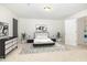 Modern bedroom with black and white decor, carpeted floors, and stylish accents for a sophisticated look at 27 Silver Moon Ln, Clayton, NC 27527