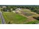 Aerial view of the farm, the fields, and the farm buildings at 2856 Gwyn Rd, Elon, NC 27244