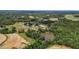 Wide aerial shot showcases farmland with a pond, fields, and multiple structures surrounded by trees at 2856 Gwyn Rd, Elon, NC 27244