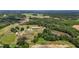 High aerial view of the property, the pond, and the surrounding forest at 2856 Gwyn Rd, Elon, NC 27244