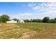 Farm buildings and cultivated land under a sunny, slightly cloudy sky, showcasing the property's rural charm at 2856 Gwyn Rd, Elon, NC 27244