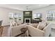 Bright living room featuring a fireplace, neutral furniture, and ample natural light from large windows at 3194 Retama Run, New Hill, NC 27562