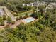 Aerial view of a community pool surrounded by mature trees, offering a refreshing escape at 3417 Cardinal Lake Dr, Durham, NC 27704