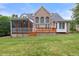 Expansive backyard featuring a screened porch, deck, and large windows, perfect for outdoor living and entertainment at 402 Bridewell Ct, Cary, NC 27518