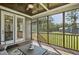 Inviting screened porch with wood flooring, ceiling fan, and outdoor views at 465 Gianna Dr, Clayton, NC 27527