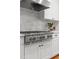 Close-up of a stainless steel range with white backsplash and custom cabinets at 4905 Ivercroft Pl, Fuquay Varina, NC 27526
