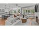 Open concept Gathering room with fire place, views to eat-in nook and kitchen, and plenty of seating at 4905 Ivercroft Pl, Fuquay Varina, NC 27526