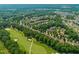 Aerial view showcasing the property's location on a golf course with lush green surroundings at 521 Morning Oaks Dr, Holly Springs, NC 27540