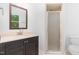 Bathroom with wood vanity and shower stall at 5429 Fortunes Ridge Dr, Durham, NC 27713