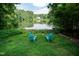 Inviting backyard with two chairs overlooking a serene lake view at 6205 Remington Lake Dr, Raleigh, NC 27616