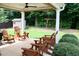 Covered back porch with wooden chairs and a view of the backyard at 642 Collington Dr, Mebane, NC 27302