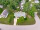 Aerial view showcases a well-maintained home and mature landscaping at 700 Mossburn Ct, Fuquay Varina, NC 27526