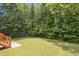 Spacious backyard area featuring a lush green lawn and privacy provided by mature trees at 733 Bluffcreek Dr, Fuquay Varina, NC 27526
