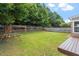Fenced backyard with lush grass and a playset perfect for outdoor activities at 7414 Brandon Allen Ave, Raleigh, NC 27613