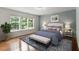 Stylishly furnished main bedroom with a plush rug, and backyard views from the windows at 7414 Brandon Allen Ave, Raleigh, NC 27613