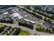 Aerial view of a commercial area with multiple retail locations, ample parking, and roadways at 8205 Rolling Glenn Dr, Raleigh, NC 27616