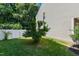 Spacious backyard showcasing a well-maintained lawn, a white fence, and lush greenery, offering privacy at 8205 Rolling Glenn Dr, Raleigh, NC 27616