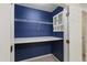Walk-in closet featuring blue paint, white shelving, and wire rack organizers at 8205 Rolling Glenn Dr, Raleigh, NC 27616