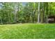 Green grass in a backyard with a wooded area and a shed at 1403 Meadow Ln, Chapel Hill, NC 27516