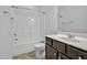 Secondary bathroom with shower/tub combo, tile flooring, and vanity at 1434 Salem Dr, Apex, NC 27502