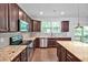 Modern kitchen with granite countertops, dark wood cabinets, and stainless steel appliances at 1434 Salem Dr, Apex, NC 27502