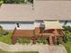 Aerial view of the wooden deck with awning and surrounding landscape at 3000 Hidden Spring Ln, Oxford, NC 27565