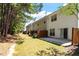 View of backyard of home with wooden fence line and mature trees providing shade at 3021 Winding Waters Way, Raleigh, NC 27614
