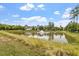 Beautiful pond view with lush greenery and fountain at 3021 Winding Waters Way, Raleigh, NC 27614