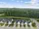 Aerial view of colorful townhomes with lush greenery and mature trees, creating a picturesque community setting at 605 Smallwood Dr, Durham, NC 27703