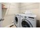 Convenient laundry room equipped with modern washer and dryer, along with storage shelves for added organization at 809 Davidson Point Rd, Cary, NC 27513