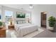 Sunlit main bedroom features a ceiling fan, plush carpet, and an ensuite bathroom, creating a relaxing retreat at 8326 Glenwood Springs Ct, Raleigh, NC 27616