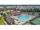An aerial view of the community pool, clubhouse, and surrounding area at 948 Consortium Dr, Raleigh, NC 27603