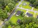 Aerial view of a residential neighborhood with tree-lined streets, manicured lawns, and cozy homes at 1015 S 1St St, Smithfield, NC 27577