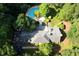 Expansive aerial view of a lovely backyard with lush landscaping and a beautiful pool at 14236 Wyndfield Cir, Raleigh, NC 27615