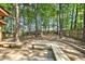 Peaceful backyard with wooden deck, seating, and privacy from mature trees at 18 Frances St, Chapel Hill, NC 27517