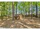 The backyard has a shed, surrounded by mature trees and a wooden fence for privacy and security at 18 Frances St, Chapel Hill, NC 27517