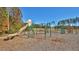 This playground features a slide and climbing net in a wooded area at 205 Aurora Rd, Hillsborough, NC 27278