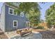 Beautiful backyard featuring a picnic table on a stone patio and lush landscaping at 216 Northwood Cir, Durham, NC 27701
