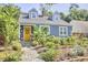 Charming home with a well-manicured front yard, yellow door, stone steps, and blue siding at 216 Northwood Cir, Durham, NC 27701