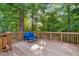 Spacious wooden deck features a blue cushioned seat at 240 Carrington Ave, Franklinton, NC 27525