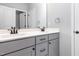 Bathroom features a double sink vanity with gray cabinets and modern fixtures at 2914 Farmhouse Dr, Apex, NC 27502