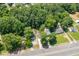 Aerial view of a property surrounded by lush trees at 3649 Guess Rd, Durham, NC 27705