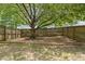 Spacious backyard featuring a large tree and a wooden fence. Ready for outdoor enjoyment at 5301 Denmead Way, Raleigh, NC 27613