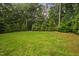 Lush green backyard featuring mature trees and manicured lawn for outdoor enjoyment at 602 Preston Village Way, Cary, NC 27519